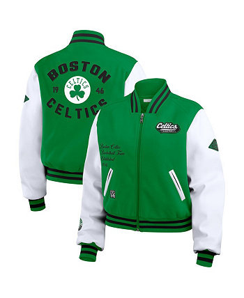 Женская укороченная куртка Boston Celtics в зелено-белом цвете с застежкой на молнии WEAR by Erin Andrews