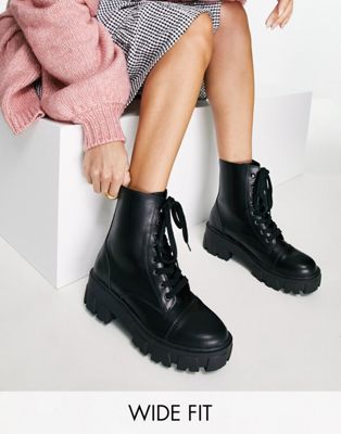 Glamorous Wide Fit chunky lace up boots in black Glamorous Wide Fit