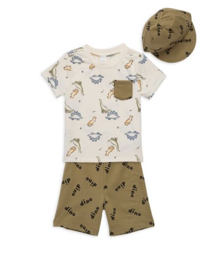 Футболка с изображением динозавра из трех частей для мальчика, шорты и шорты Комплект брюк PL Baby