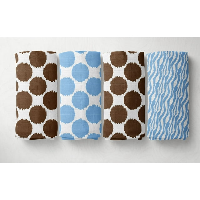 Bacati - Ikat 100% Cotton Muslin Swaddling Blankets Set of 4, Available in Multiple Patterns and Colors Bacati