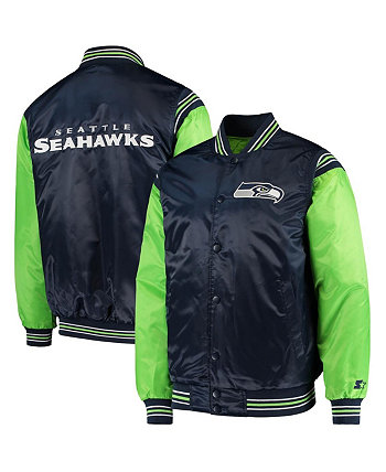 Мужская куртка темно-синего цвета, неоново-зеленая, атласная университетская куртка Seattle Seahawks Enforcer с полной застежкой Starter