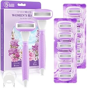 Razors for Women Include 2 Non-Slip Handles and 14 Razor Refills, 5 Premium Blades Women's Razors for Shaving with a Shower Holder, Disposable Razor with 360° Lubrication Reduces Irritation, Pink DreamGenius