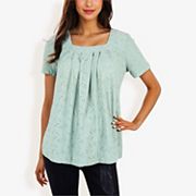 Women's Eyelet Square Neck Top With Pleated Front Anna-Kaci