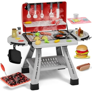 Kids Toys Kitchen Playset, Kids BBQ Grill Playset with Smoke, Sound & Light, Toy Grill for Kids, Pretend Play Food Hamburger, Interactive Toys Barbecue Cooking Game for Toddlers Boys Girls 3-5 CEDQ