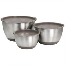 Gibson Everyday 3 Piece Stainless Steel Mixing Bowl Set with Lids in Taupe Martha Stewart