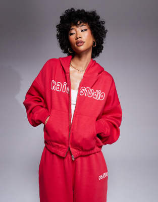 Kaiia Studio bubble logo back print zip up hoodie in red - part of a set Kaiia