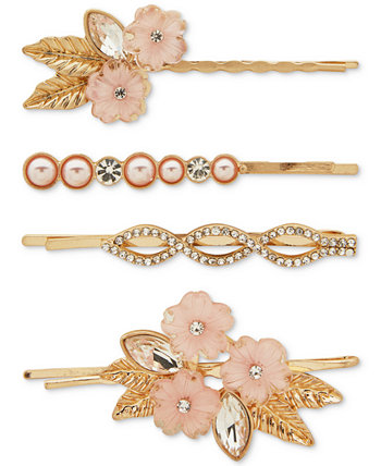 4-Pc. Gold-Tone Mixed Stone Flower Bobby Pin Set Lonna & lilly