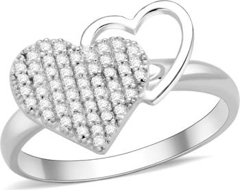 Кольцо с двойным сердечком из латуни с родиевым покрытием Pave CZ Covet