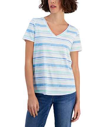 Хлопковая футболка Petite с v-образным вырезом, созданная для Macy's Style & Co