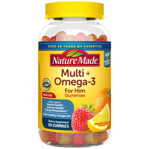 Мультивитаминные жевательные конфеты Nature Made для взрослых с омега-3 жирными кислотами, лимоном, апельсином и клубникой -- 150 жевательных конфет Nature Made