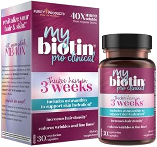 MyBiotin ProClinical – Повышение густоты волос за 3 недели, уход за кожей, запатентованная формула MB40X, 30 вегетарианских капсул Purity Products