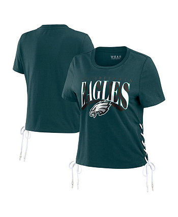 Women's Midnight Green Philadelphia Eagles Lace Up Side Modest Cropped T-shirt WEAR by Erin Andrews