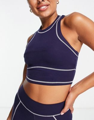 South Beach contour racer front crop tank top in navy  SOUTH BEACH