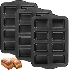 3Pcs Mini Loaf Pans, 8 Cavity Mini Bread Loaf Pans, Brownie Pan With Dividers, Carbon Steel Brownie Bakeware for Oven Baking Mini Bread, Brownie,Muffin,Cheesecake & Chocolate, Black Ldxdru