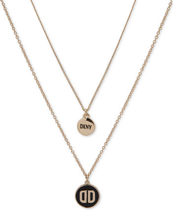 Колье с золотистым логотипом и многослойной подвеской DD, удлинитель 16 дюймов + 3 дюйма DKNY