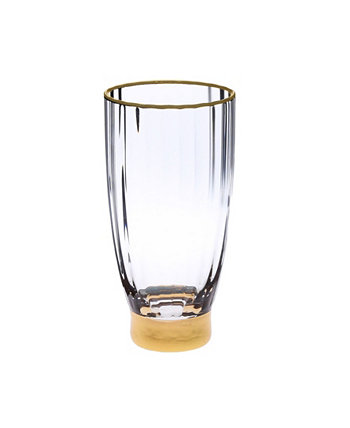Набор из 6 текстурированных стаканов для воды прямой линии с основанием и ободом яркого золотого тона Classic Touch