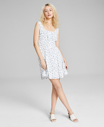 Women's Floral-Print Square-Neck Mini Dress, Created for Macy's And Now This