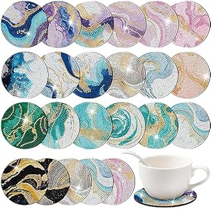 Yaomiao 24 Pcs Marble Diamond Art Coasters Painting Coasters Ocean Marble Coasters Diamond Art Coasters Kit DIY Coasters with Cork Base for Outdoor Drinks Adults Kids Beginners DIY Crafts Supplies Yaomiao