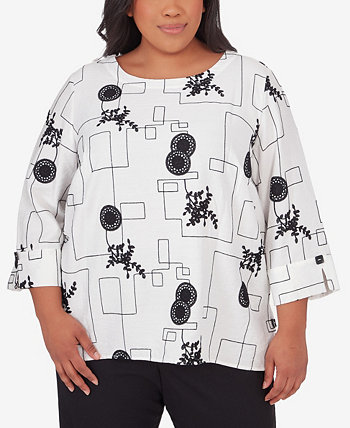 Plus Size Opposites Attract Black White Geometric Top Alfred Dunner