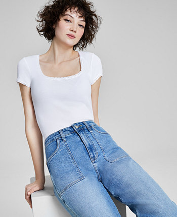 Женская футболка с короткими рукавами и отделкой пико, созданная для Macy's And Now This