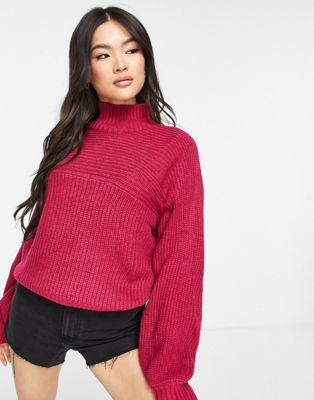Threadbare Veronica high neck sweater in burgundy Threadbare