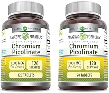 Amazing Formulas Chromium Picolinate | 1000 Mcg Tablets Supplement | Non-GMO | Gluten Free | Made in USA (2 Pack, 120 Count) Amazing Nutrition