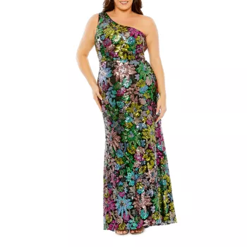 Невероятное платье с пайетками и цветочным принтом MAC DUGGAL