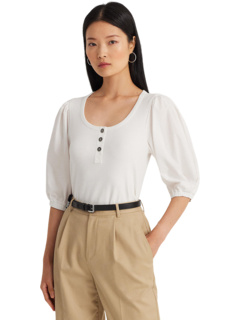 Женская блузка Petite Stretch Cotton Puff-Sleeve Henley от LAUREN Ralph Lauren LAUREN Ralph Lauren