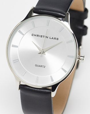 Часы Christin Lars с тонким ремешком черного цвета и серебристым циферблатом Christin Lars