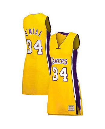 Женское трикотажное платье Shaquille O'Neal Gold Los Angeles Lakers 1999 из твердой древесины с именем и номером игрока Mitchell & Ness