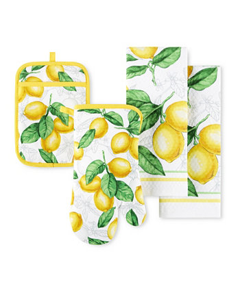Набор из 4 современных кухонных полотенец «Много лимонов», прихватки и прихватки Martha Stewart