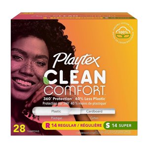 Playtex Clean Comfort Organic Cotton Multipack Tampons, 14 Regular and 14 Super Tampons, 28 Ea.. Playtex