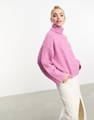 Розовый пушистый свитер с высоким воротником Pieces Pieces