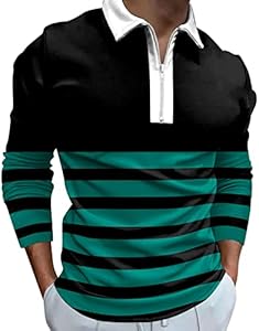 MorwenVeo Men's Fashion Polo Shirts Casual Long Sleeve Golf Shirts Color Block Cotton Tops MorwenVeo