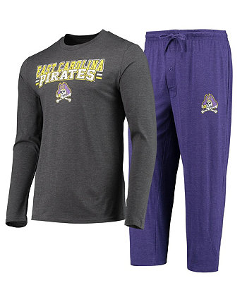 Мужская фиолетовая футболка с длинными рукавами и брюки с принтом ECU Pirates Meter, темно-серого цвета с эффектом потертости, комплект для сна Concepts Sport