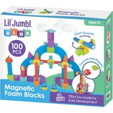 Lil Jumbl Blox 100-piece Magnetic Building Blocks Play Set, Foam Magnetic Blocks For Ages 3-6 Lil' Jumbl