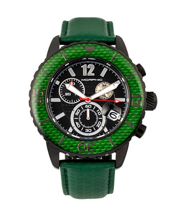 Серия M51, черный корпус, зеленые кожаные часы с хронографическим ремешком с датой Morphic