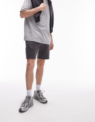 Topman classic fit jersey shorts with raw hem in charcoal TOPMAN