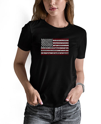 Женская футболка с надписью 50 States USA Flag Word Art LA Pop Art