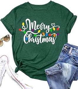 Womens Christmas Light Shirt: Merry Christmas Tee Shirts Xmas T-Shirt Christmas Bright Short Sleeves Top Zylkor