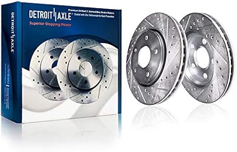 Detroit Axle - Rear Brake Rotors for 2005-2012 RL Drilled & Slotted Brake Rotors 2006 2007 2008 2009 2010 2011 Replacement Brakes [12.16″ inch Rotors] Detroit Axle