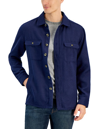 Мужская однотонная куртка-рубашка на пуговицах спереди, созданная для Macy's Club Room