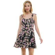 Juniors' Lily Rose Sleeveless Tie Shoulder Molded Cup Mini Skater Dress Lily Rose