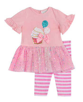 Рубашка-пачка с леггинсами на день рождения для маленьких девочек, комплект из 2 предметов Rare Editions