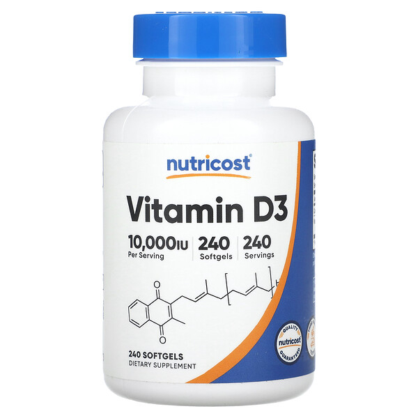Витамин D3 - 10000МЕ - 240 капсул - Nutricost Nutricost