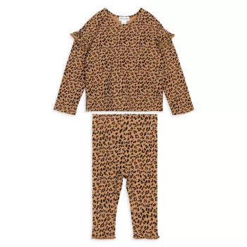 Детский Комплект Одежды Miles the Label Для Девочек Leopard Cotton-Blend T-Shirt & Leggings Set Miles the Label