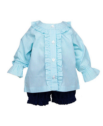 Комплект блузки с рюшами в мелкую клетку для новорожденных девочек, комплект из двух частей Cuclie