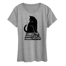 Женская футболка с рисунком «Черный кот на книгах» Licensed Character