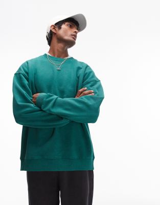 Topman washed oversized sweatshirt in green TOPMAN