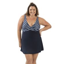 Женское цельное купальное платье Dolfin Aquashape UPF 50+ с цветными блоками и запахом спереди Dolfin